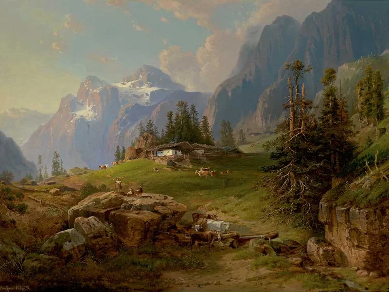 1805-Heinrich Karl Brückner - Pascolo alpino d'alta quota nella Svizzera centrale